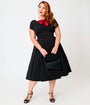 Unique Vintage Plus Size 1950s Black & Red Cheryl Swing Dress