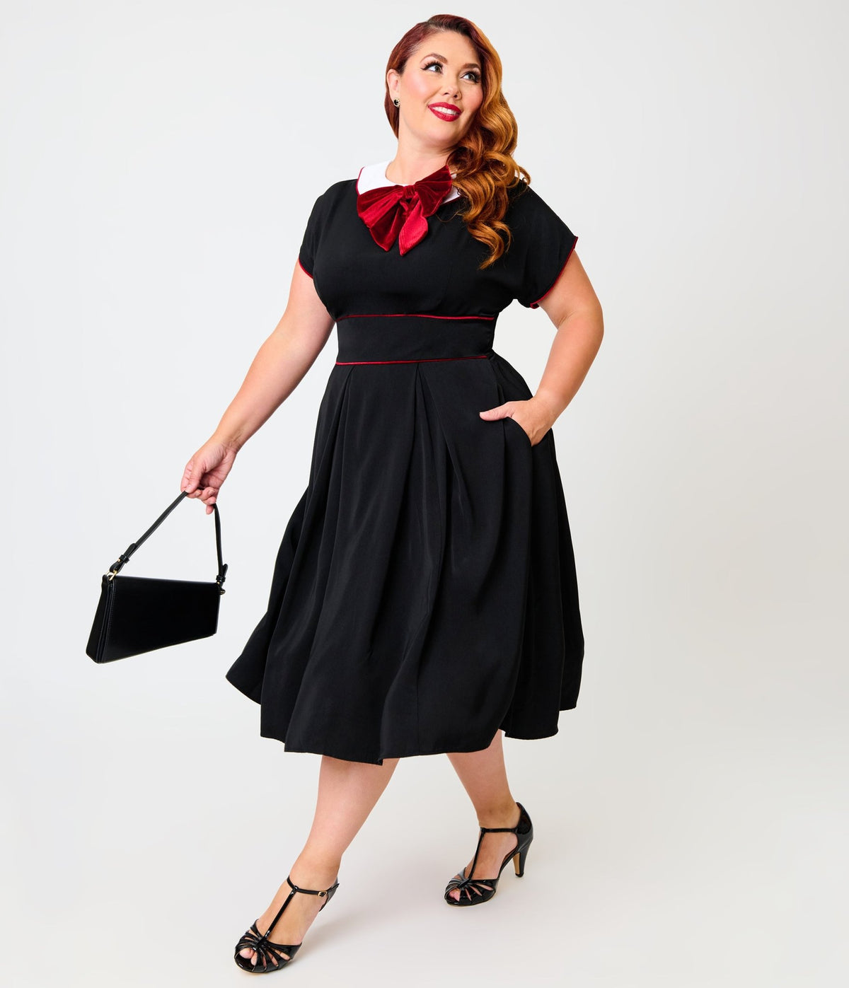 Unique Vintage Plus Size 1950s Black & Red Cheryl Swing Dress - Unique Vintage -