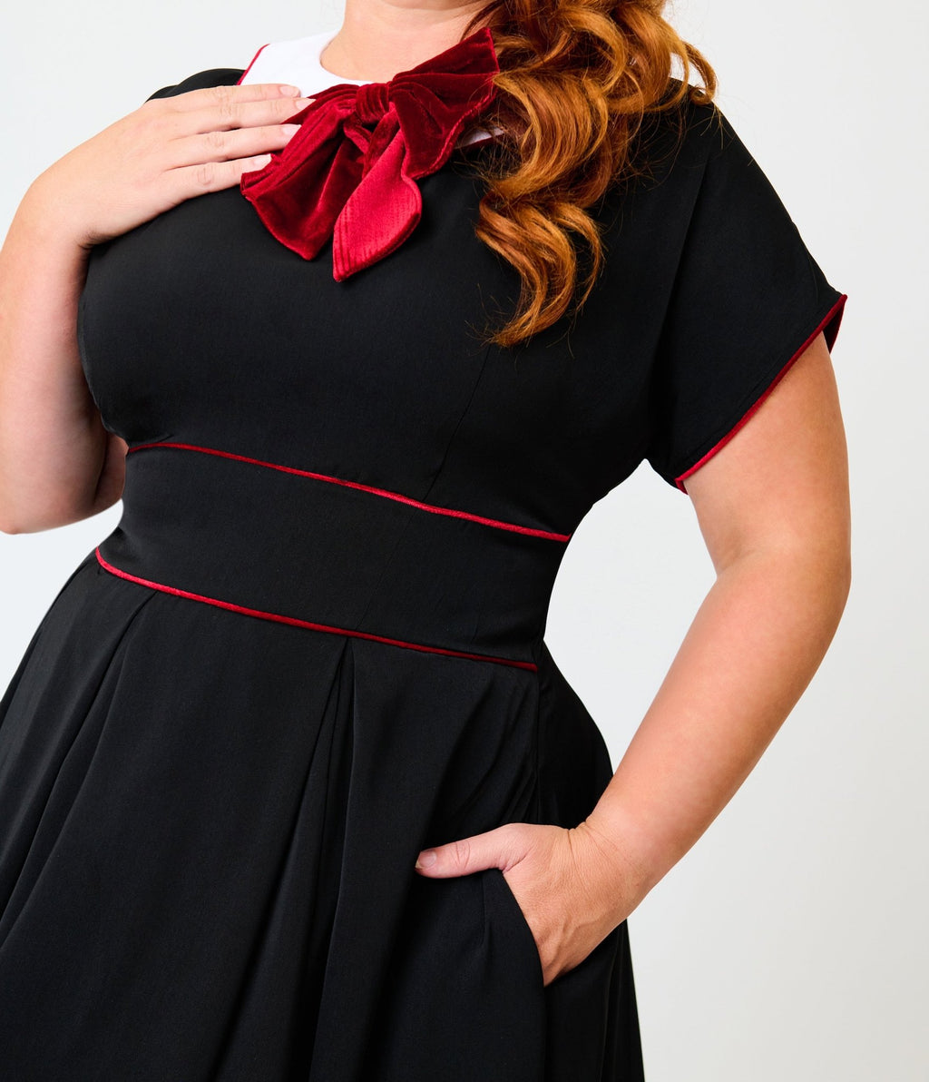 Unique Vintage Plus Size 1950s Black & Red Cheryl Swing Dress - Unique Vintage -