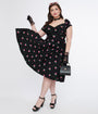 Unique Vintage Plus Size 1950s Black & Rose Stamp Midge Swing Dress