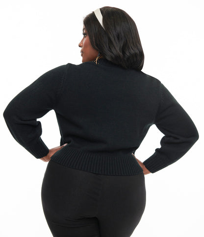 Unique Vintage Plus Size 1950s Black & Silver Bat Cropped Cardigan - Unique Vintage - Womens, HALLOWEEN, TOPS