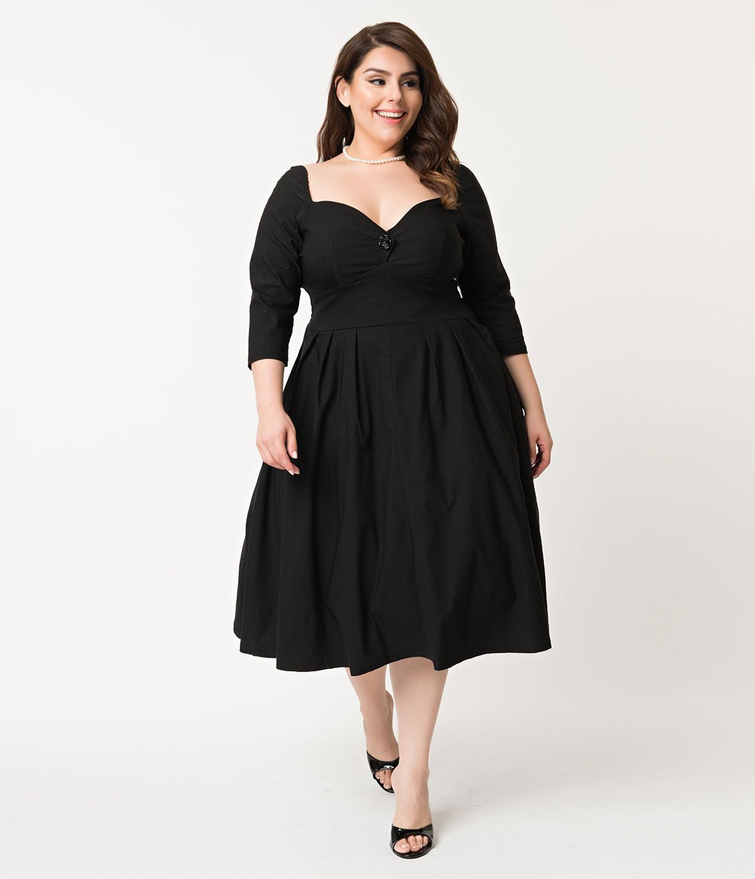 Unique Vintage Plus Size 1950s Black Sweetheart Lamar Swing Dress - Unique Vintage - Womens, DRESSES, SWING