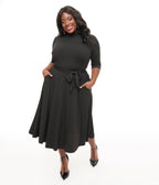 Unique Vintage Plus Size 1950s Black Turtle Neck Midi Dress - Unique Vintage - Womens, DRESSES, MIDI