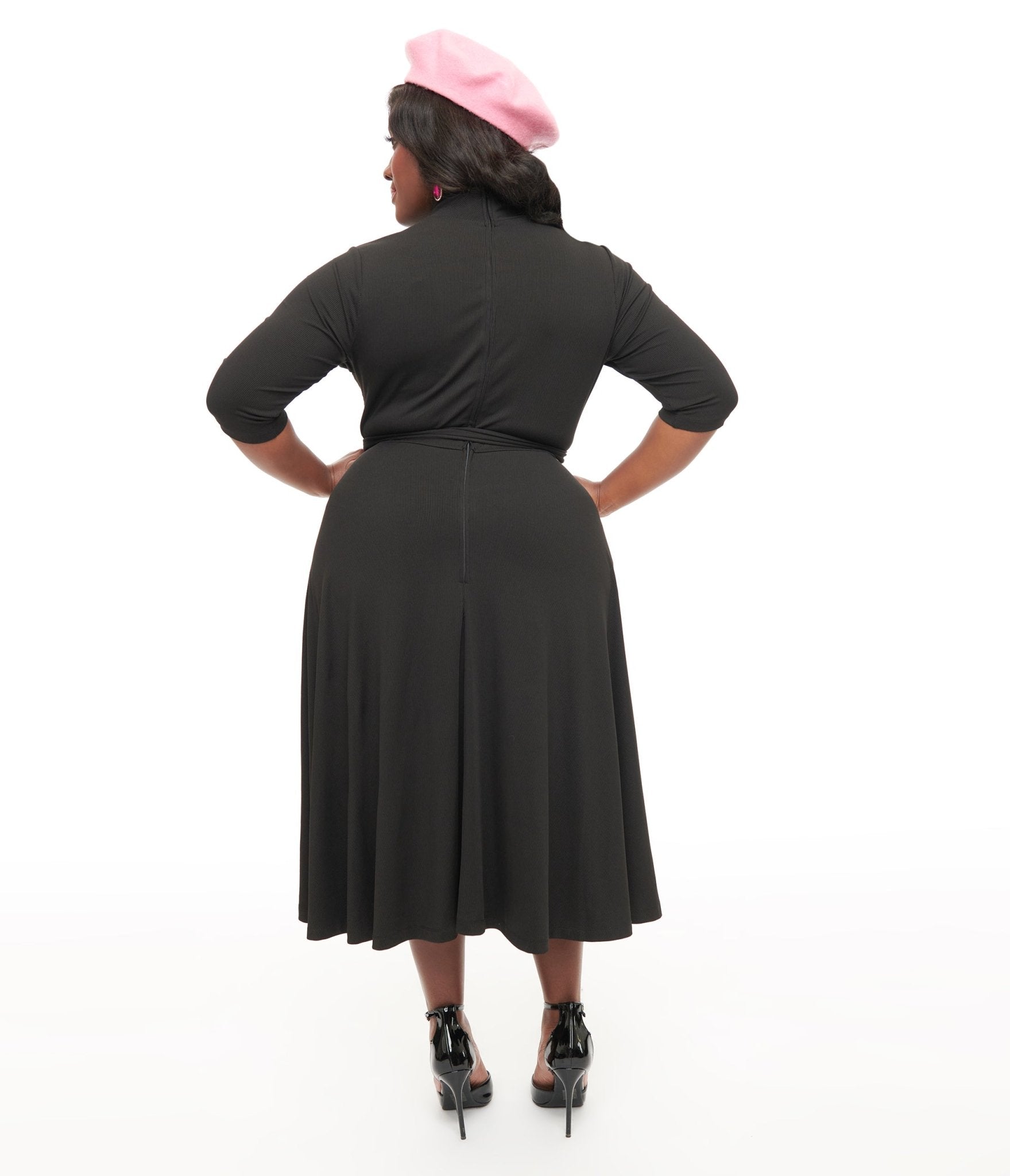 Unique Vintage Plus Size 1950s Black Turtle Neck Midi Dress - Unique Vintage - Womens, DRESSES, MIDI