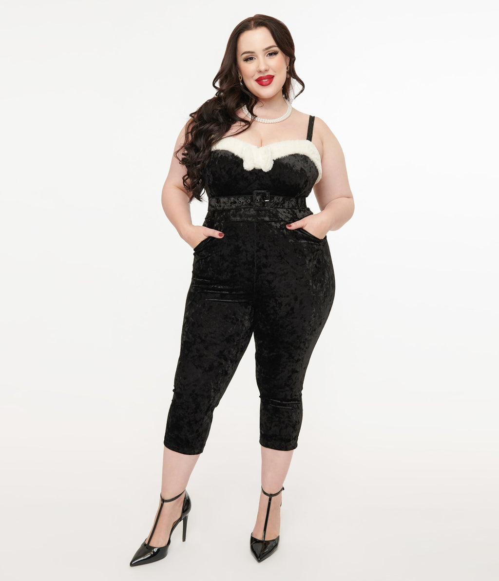 Unique Vintage Plus Size 1950s Black & White Faux Fur Cropped Jumpsuit - Unique Vintage - Women, BOTTOMS, ROMPERS & JUMPSUITS