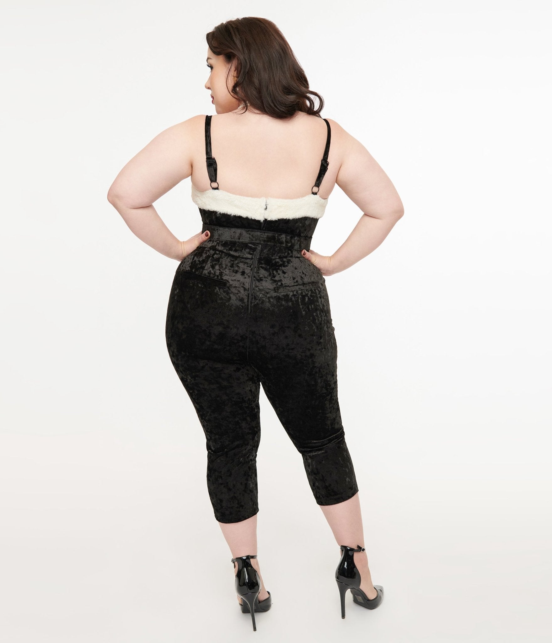 Unique Vintage Plus Size 1950s Black & White Faux Fur Cropped Jumpsuit - Unique Vintage - Women, BOTTOMS, ROMPERS & JUMPSUITS