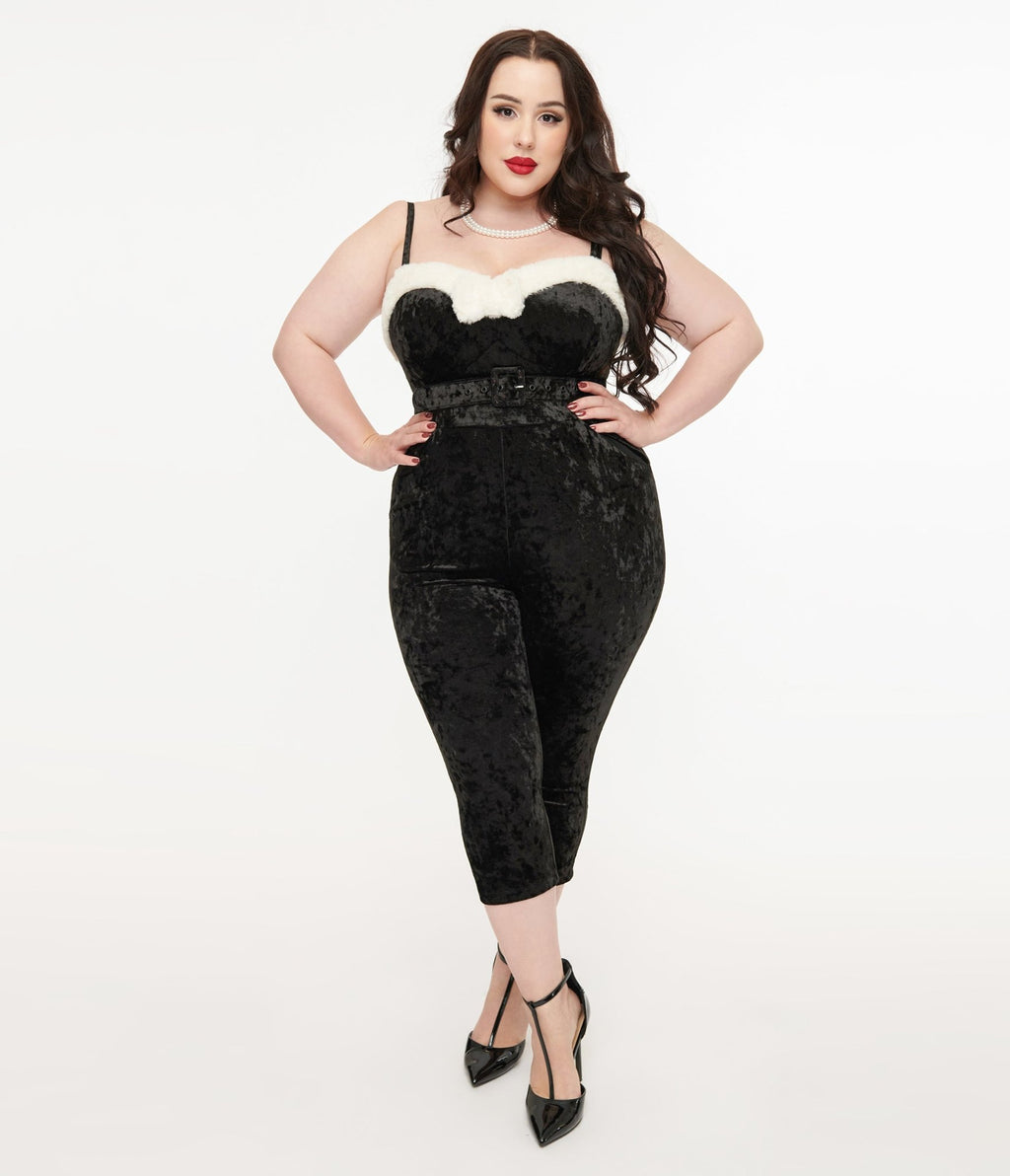 Unique Vintage Plus Size 1950s Black & White Faux Fur Cropped Jumpsuit - Unique Vintage - Women, BOTTOMS, ROMPERS & JUMPSUITS