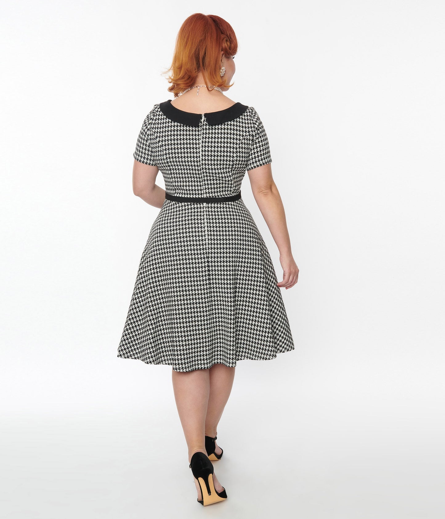 Unique Vintage Plus Size 1950s Black & White Houndstooth Collared Swing Dress - Unique Vintage - Womens, DRESSES, SWING