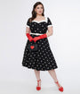 Unique Vintage Plus Size 1950s Black & White Polka Dot Swing Dress
