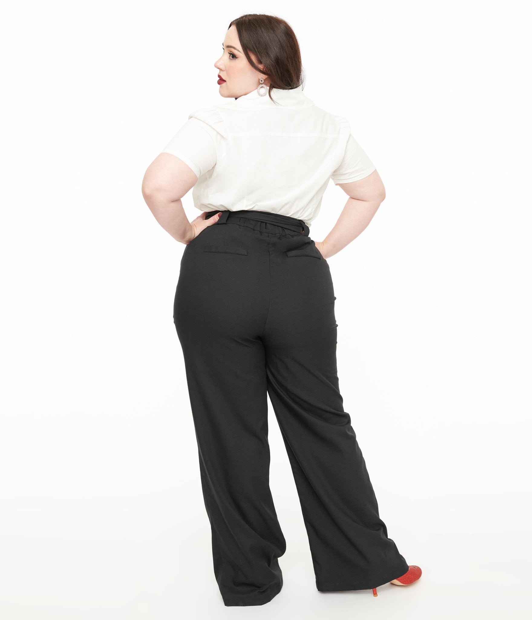 Unique Vintage Plus Size 1950s Black Wide Leg Trousers - Unique Vintage - Womens, BOTTOMS, PANTS