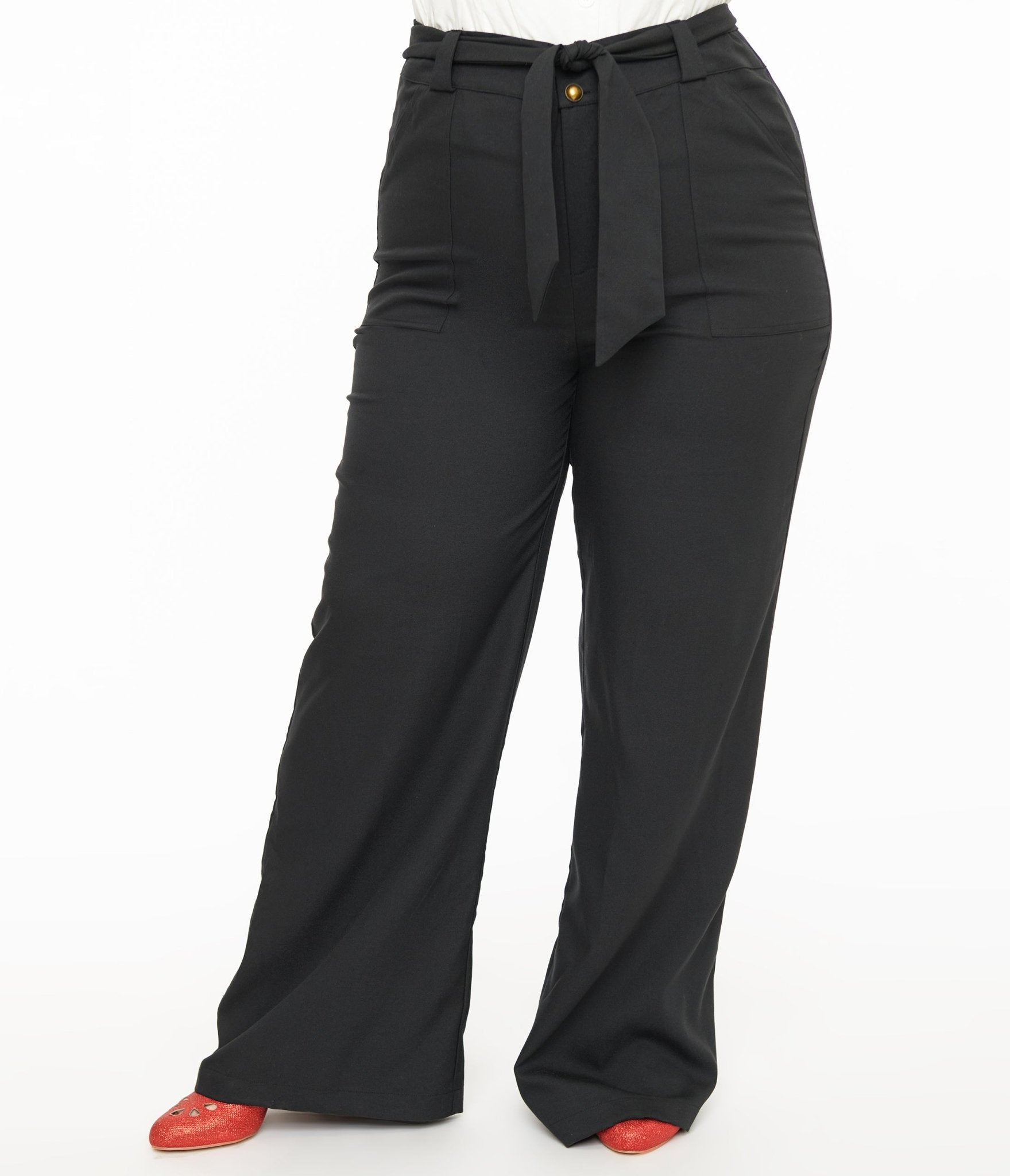 Unique Vintage Plus Size 1950s Black Wide Leg Trousers - Unique Vintage - Womens, BOTTOMS, PANTS