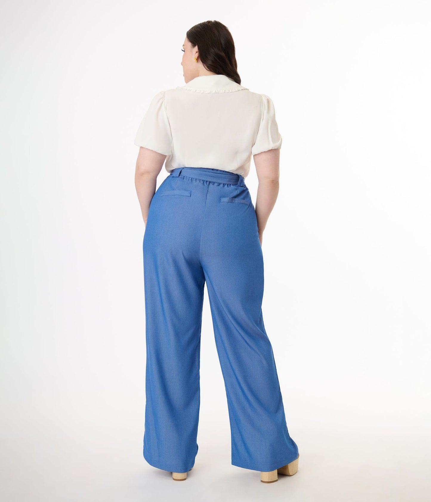 Unique Vintage Plus Size 1950s Blue Chambray Wide Leg Trousers - Unique Vintage - Womens, BOTTOMS, PANTS