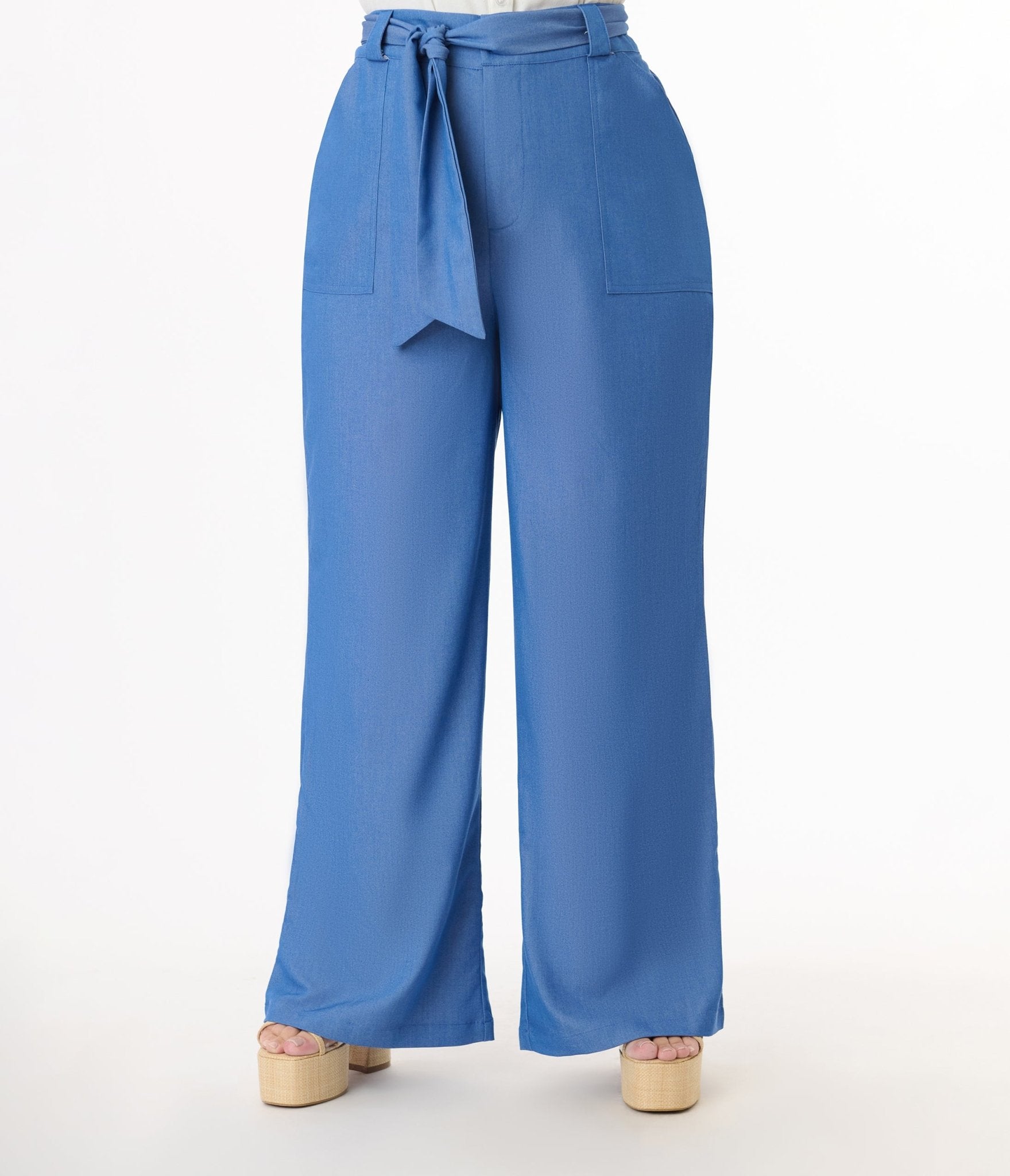 Unique Vintage Plus Size 1950s Blue Chambray Wide Leg Trousers - Unique Vintage - Womens, BOTTOMS, PANTS