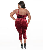 Unique Vintage Plus Size 1950s Burgundy Crushed Velvet Cropped Jumpsuit - Unique Vintage - Womens, BOTTOMS, ROMPERS JUMPSUITS