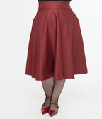 Unique Vintage Plus Size 1950s Burgundy High Waist Vivien Swing Skirt - Unique Vintage - Womens, BOTTOMS, SKIRTS