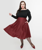 Unique Vintage Plus Size 1950s Burgundy High Waist Vivien Swing Skirt - Unique Vintage - Womens, BOTTOMS, SKIRTS