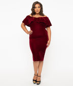 Unique Vintage Plus Size 1950s Burgundy Red Velvet Sophia Wiggle Dress - Unique Vintage - Womens, DRESSES, WIGGLE