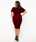 Unique Vintage Plus Size 1950s Burgundy Red Velvet Sophia Wiggle Dress - Unique Vintage - Womens, DRESSES, WIGGLE