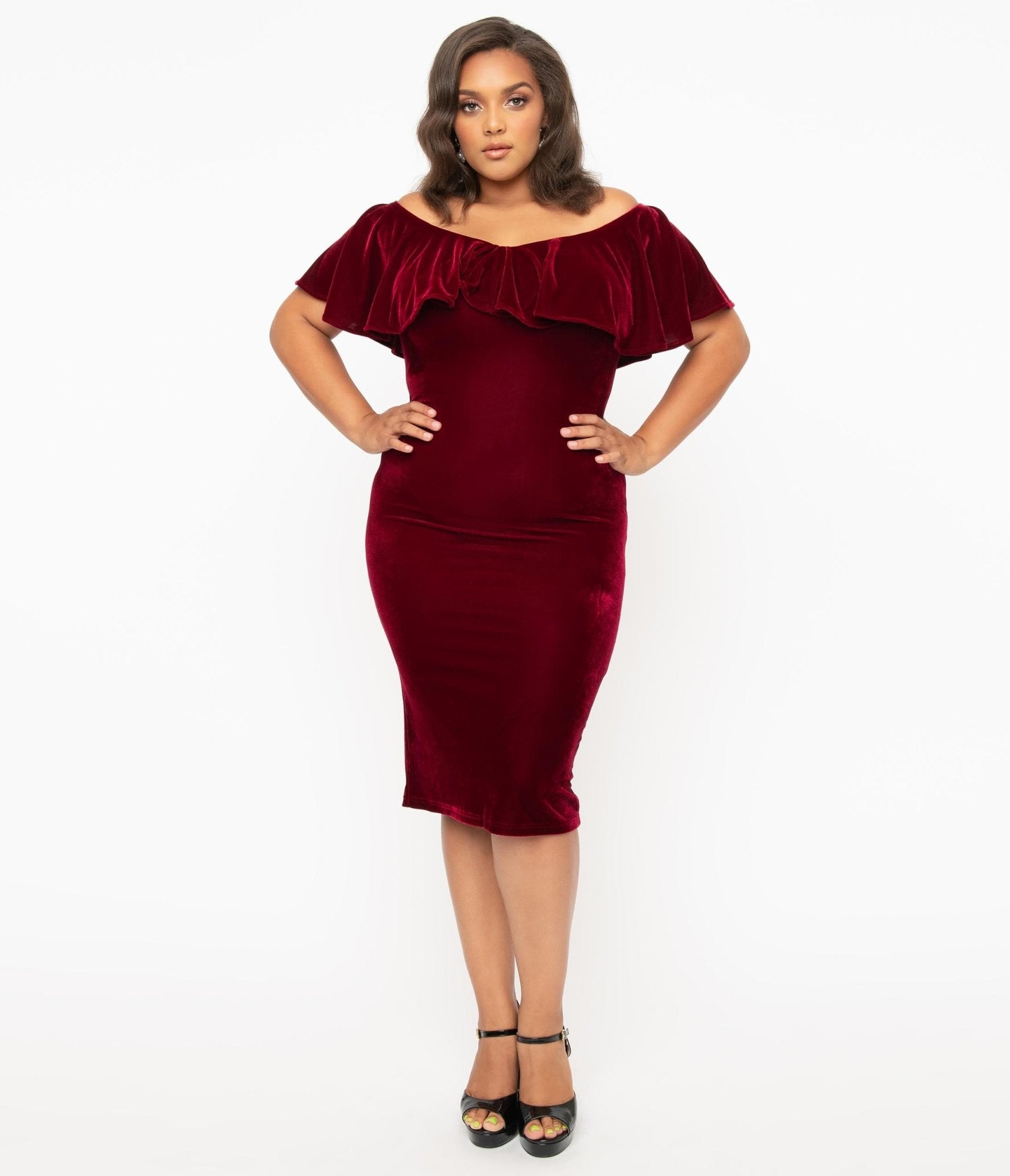 Unique Vintage Plus Size 1950s Burgundy Red Velvet Sophia Wiggle Dress - Unique Vintage - Womens, DRESSES, WIGGLE