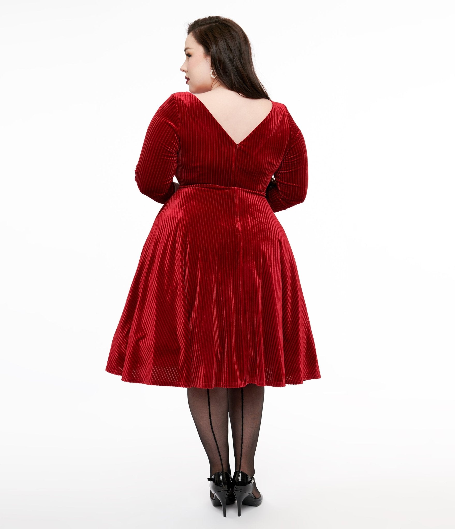 Unique Vintage Plus Size 1950s Burgundy Textured Velvet Devon Swing Dress - Unique Vintage - Womens, DRESSES, SWING