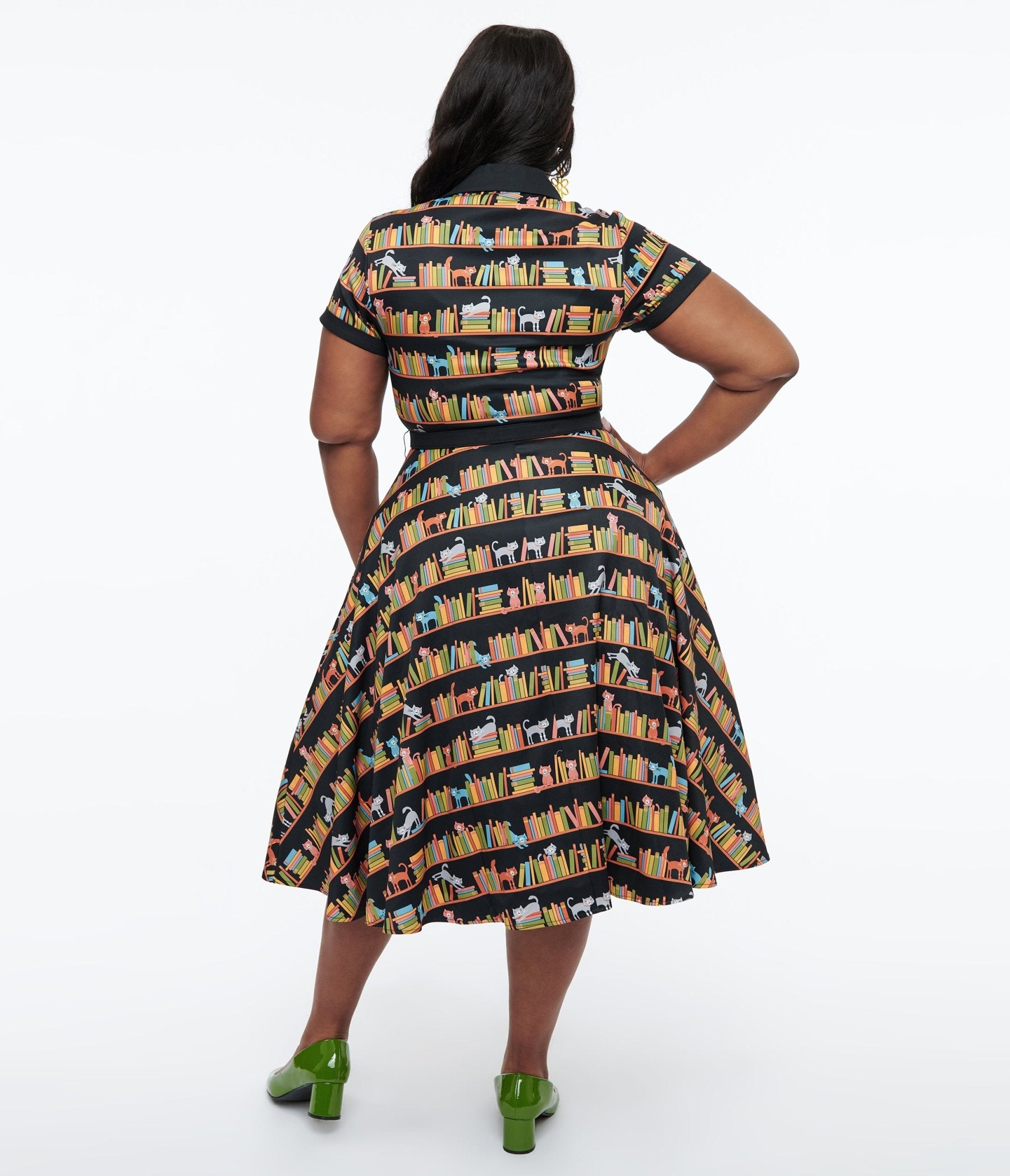 Unique Vintage Plus Size 1950s Cat & Bookshelf Print Alexis Swing Dress - Unique Vintage - Womens, DRESSES, SWING