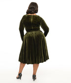 Unique Vintage Plus Size 1950s Dark Olive Velvet Sweetheart Swing Dress - Unique Vintage - Womens, DRESSES, SWING
