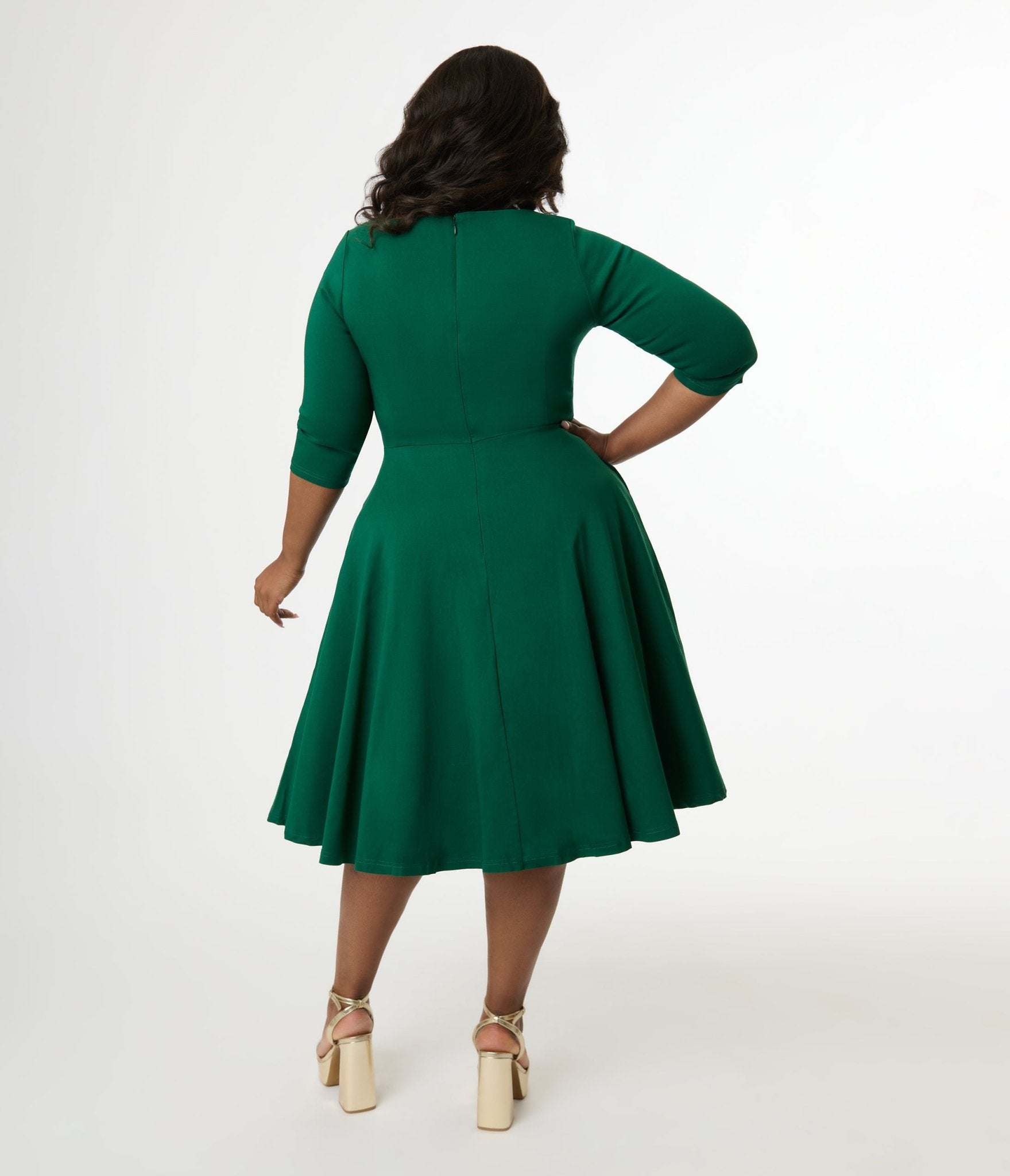 Unique Vintage Plus Size 1950s Emerald Green Pleated Bust Swing Dress - Unique Vintage - Womens, DRESSES, SWING
