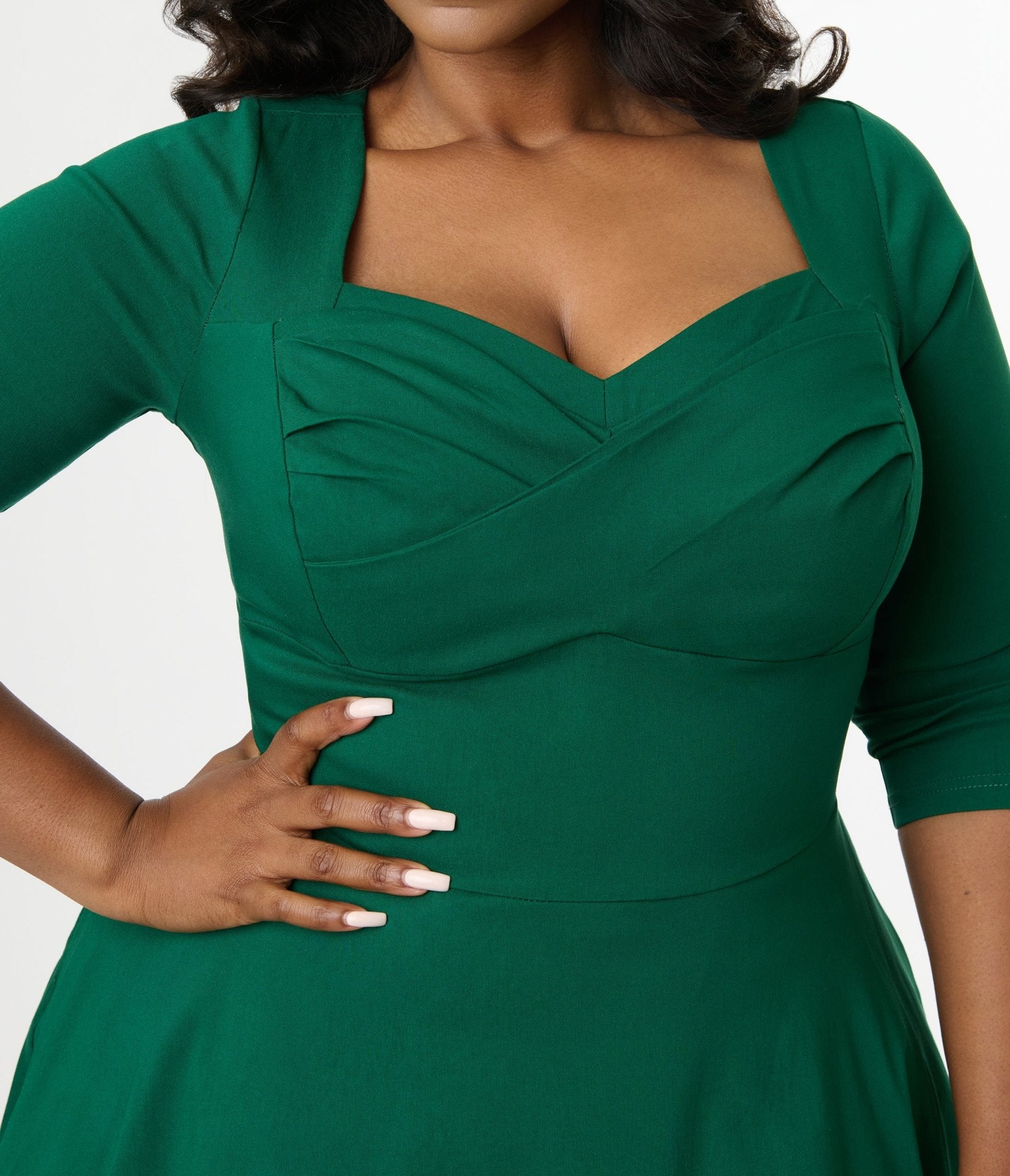 Unique Vintage Plus Size 1950s Emerald Green Pleated Bust Swing Dress - Unique Vintage - Womens, DRESSES, SWING