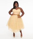 Unique Vintage Plus Size 1950s Gold Glitter Tulle Cupcake Swing Dress - Unique Vintage - Womens, HALLOWEEN, DRESSES