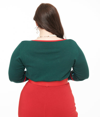 Unique Vintage Plus Size 1950s Green Holiday Lights Crop Cardigan - Unique Vintage - Womens, TOPS, SWEATERS