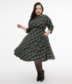 Unique Vintage Plus Size 1950s Green & Tan Plaid Devon Swing Dress - Unique Vintage - Womens, DRESSES, SWING