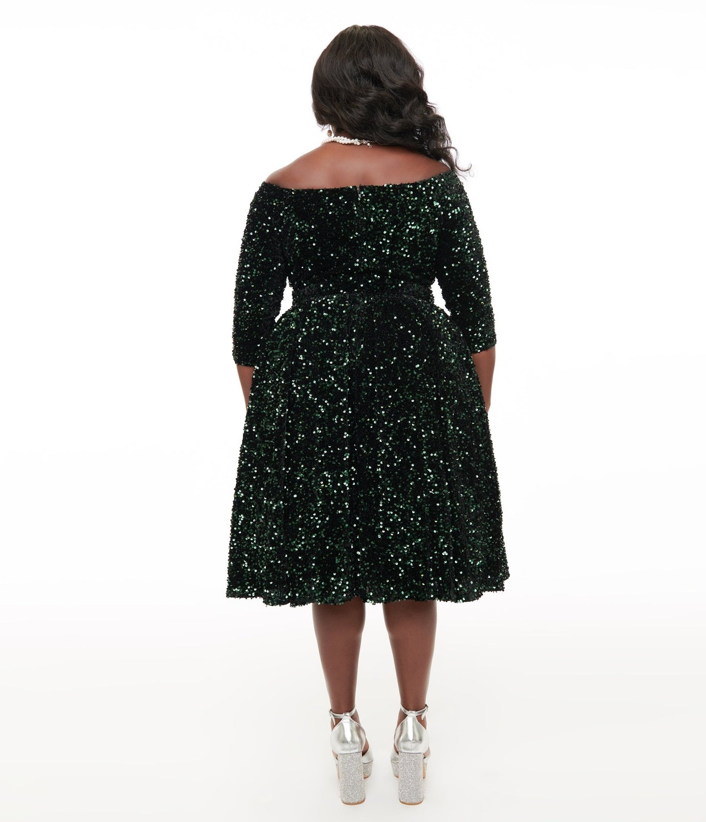 Unique Vintage Plus Size 1950s Green Velvet Sequin Marceline Swing Dress - Unique Vintage - Womens, DRESSES, SWING