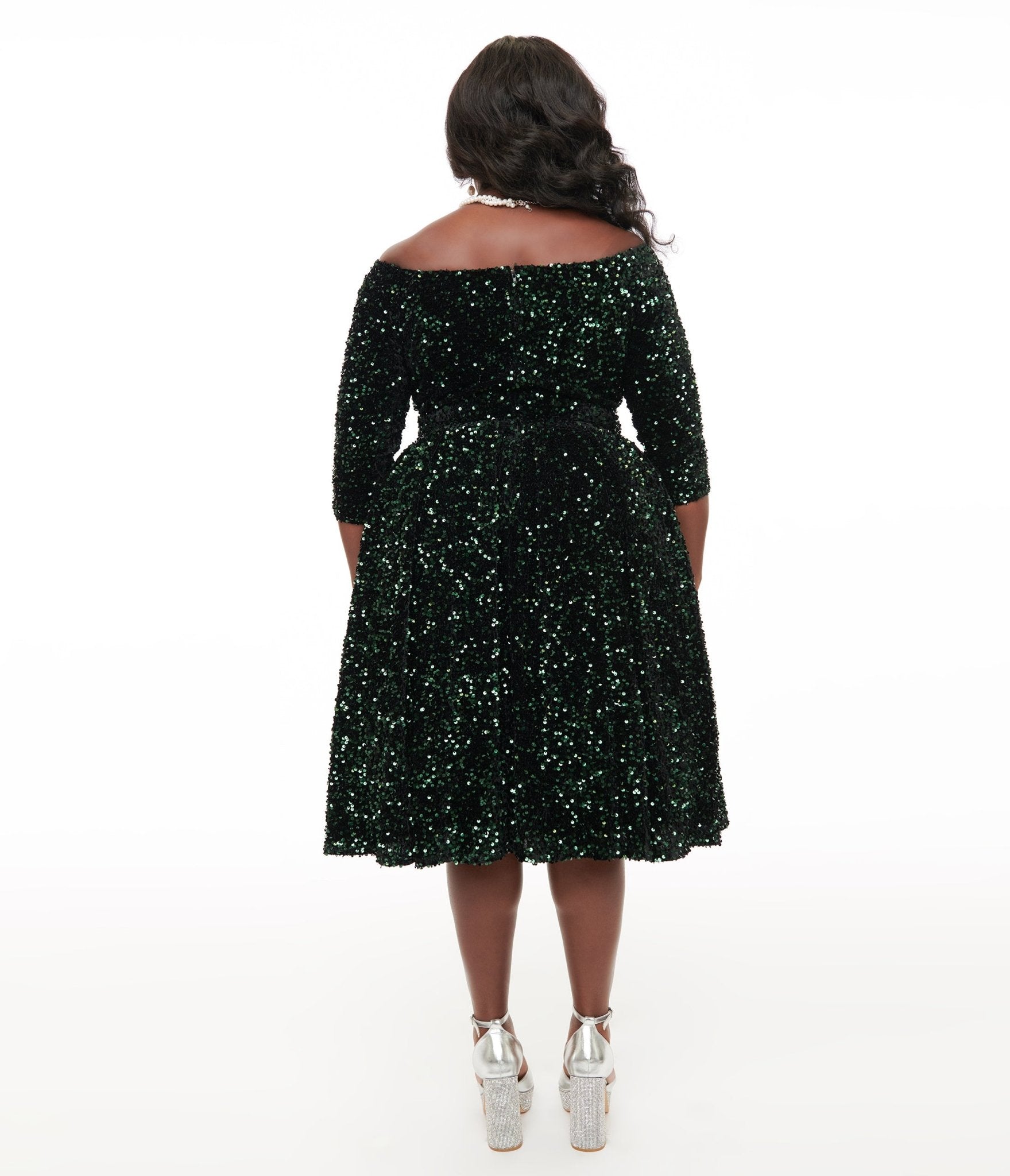 Unique Vintage Plus Size 1950s Green Velvet Sequin Marceline Swing Dress - Unique Vintage - Womens, DRESSES, SWING