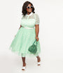 Unique Vintage Plus Size 1950s Green & White Daisy Print Hollie Swing Dress