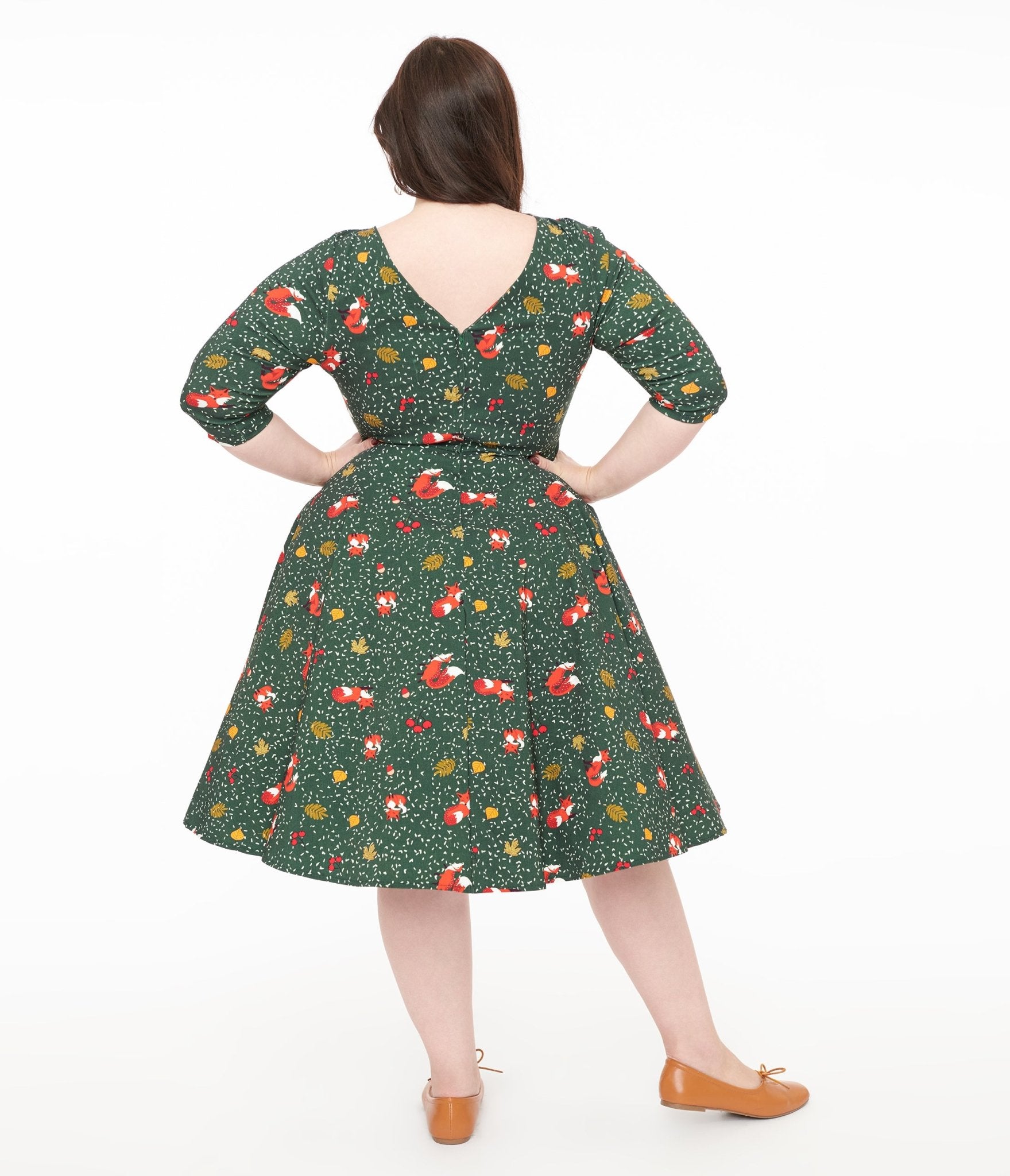 Unique Vintage Plus Size 1950s Green Winter Fox Devon Swing Dress - Unique Vintage - Womens, DRESSES, SWING