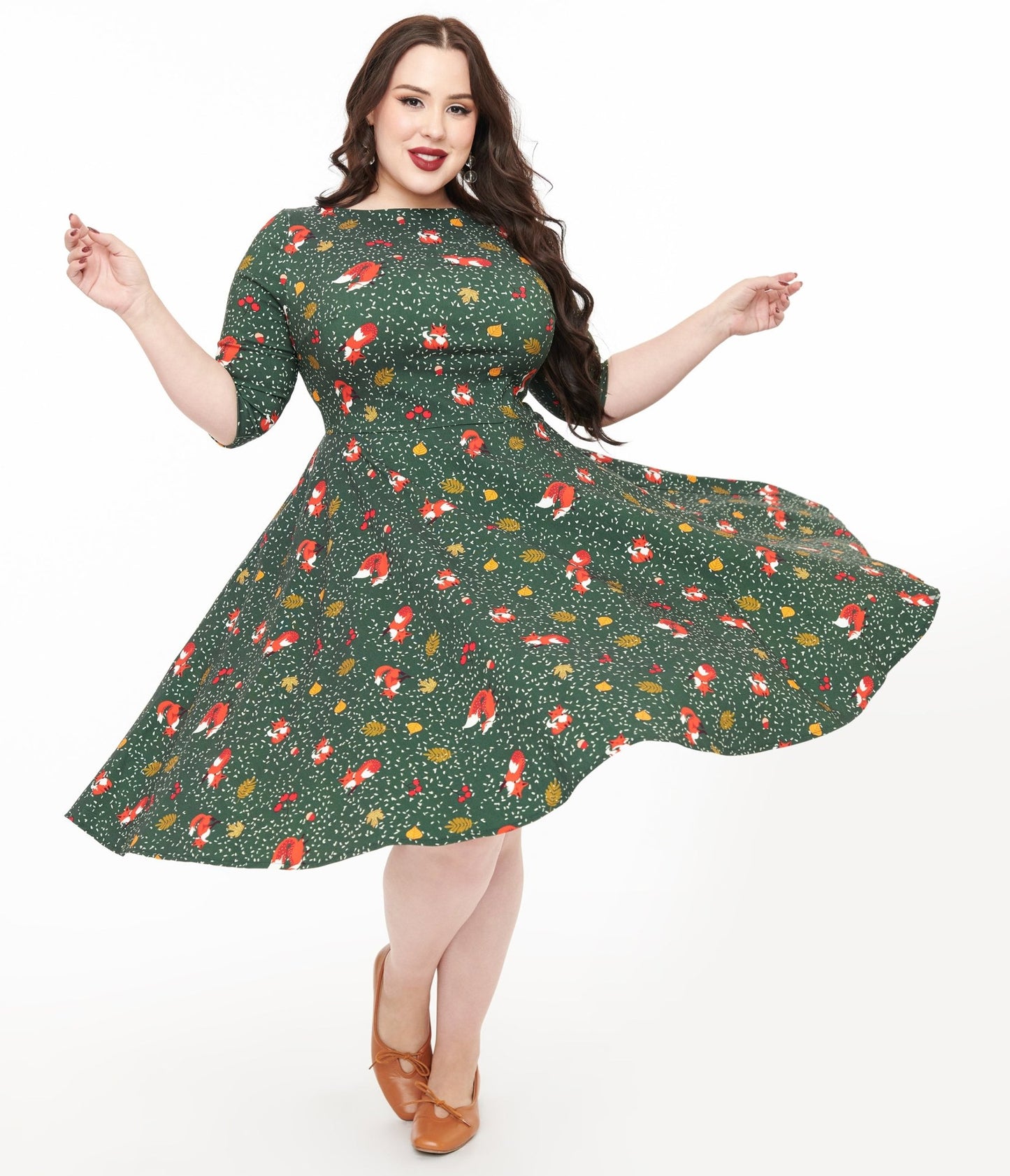 Unique Vintage Plus Size 1950s Green Winter Fox Devon Swing Dress - Unique Vintage - Womens, DRESSES, SWING
