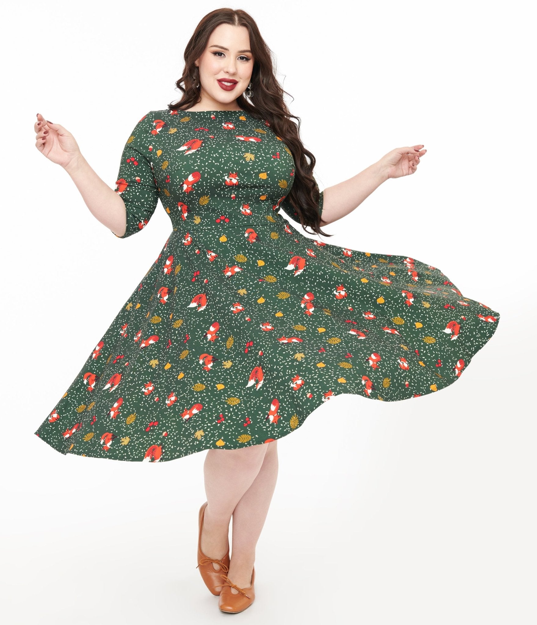 Unique Vintage Plus Size 1950s Green Winter Fox Devon Swing Dress - Unique Vintage - Womens, DRESSES, SWING