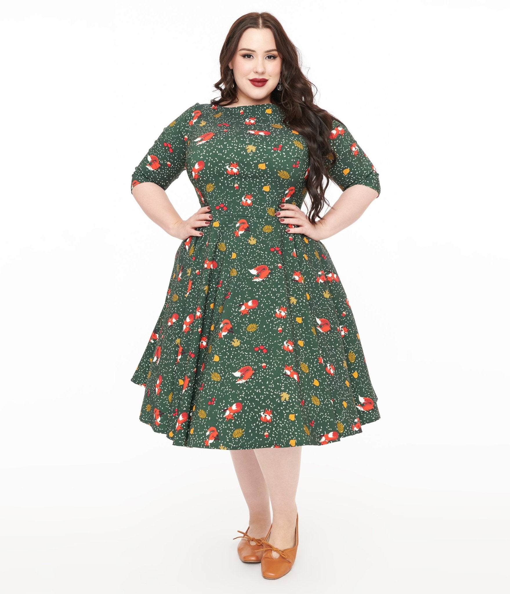 Unique Vintage Plus Size 1950s Green Winter Fox Devon Swing Dress - Unique Vintage - Womens, DRESSES, SWING