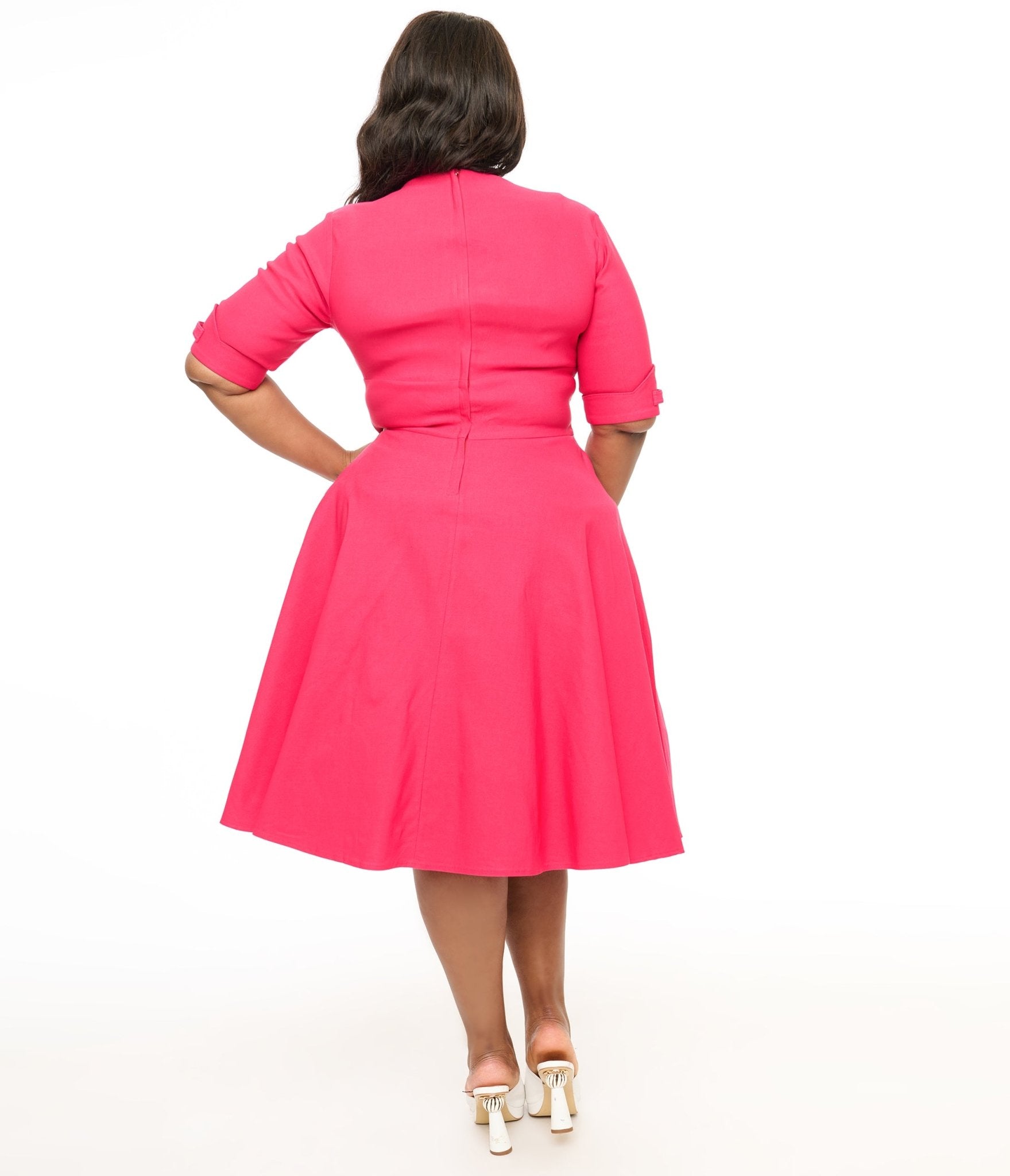 Unique Vintage Plus Size 1950s Hot Pink Delores Swing Dress - Unique Vintage - Womens, DRESSES, SWING