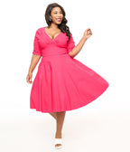 Unique Vintage Plus Size 1950s Hot Pink Delores Swing Dress - Unique Vintage - Womens, DRESSES, SWING