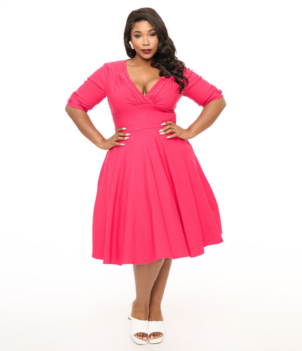 Unique Vintage Plus Size 1950s Hot Pink Delores Swing Dress - Unique Vintage - Womens, DRESSES, SWING