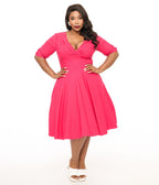 Unique Vintage Plus Size 1950s Hot Pink Delores Swing Dress - Unique Vintage - Womens, DRESSES, SWING