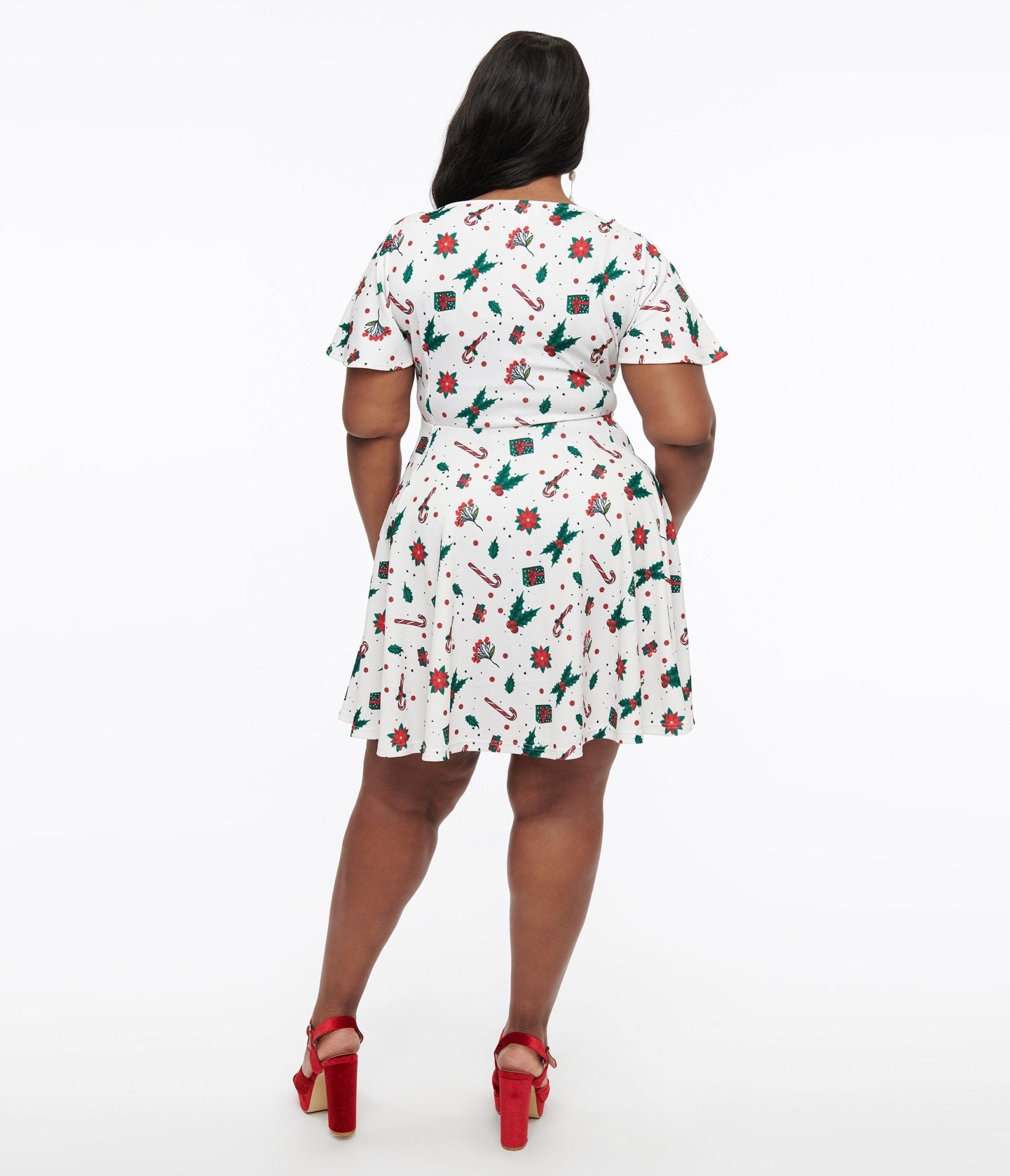 Unique Vintage Plus Size 1950s Ivory Christmas Print Poppy Flare Dress - Unique Vintage - Womens, DRESSES, FIT AND FLARE