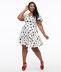 Unique Vintage Plus Size 1950s Ivory Christmas Print Poppy Flare Dress