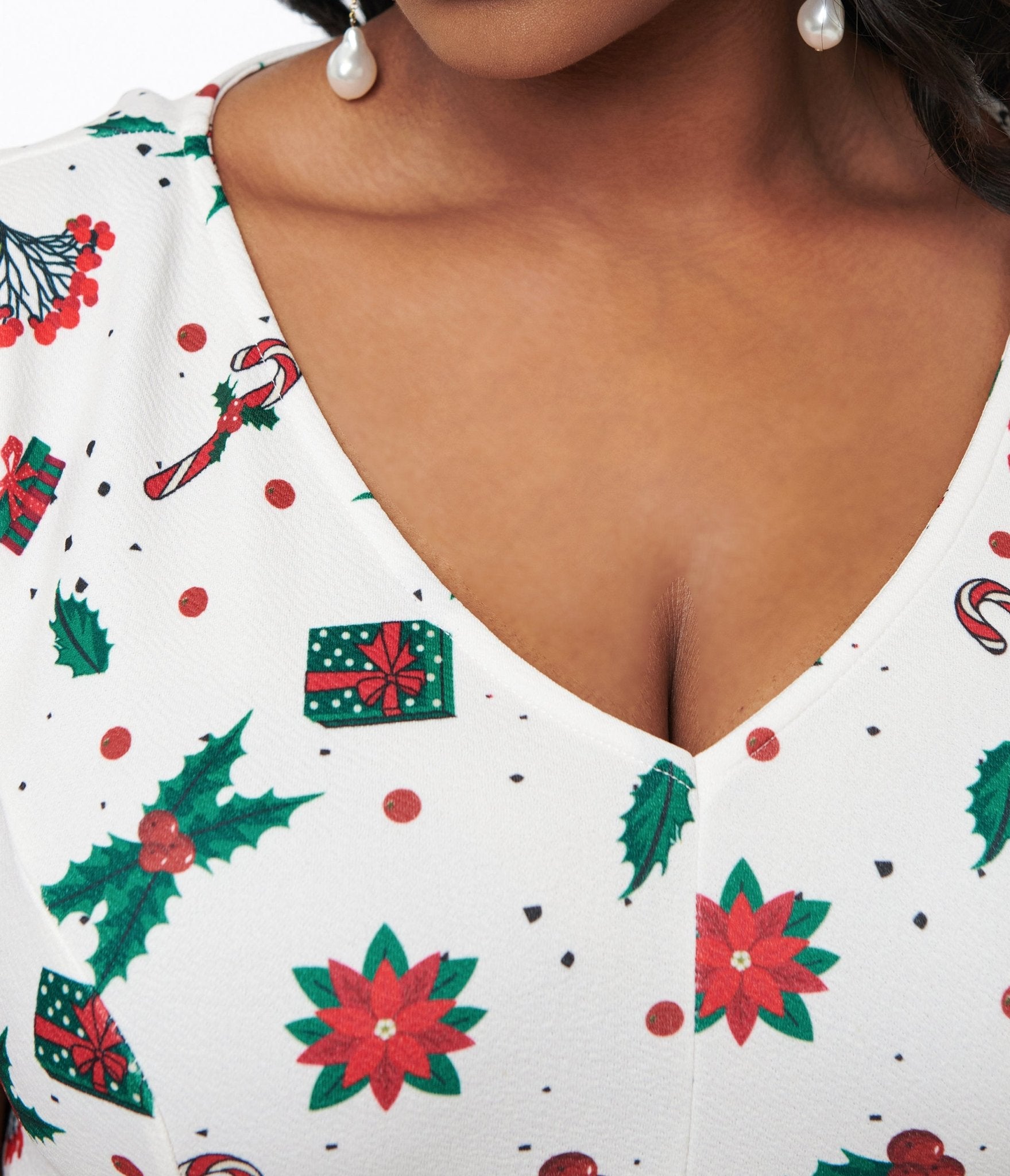 Unique Vintage Plus Size 1950s Ivory Christmas Print Poppy Flare Dress - Unique Vintage - Womens, DRESSES, FIT AND FLARE