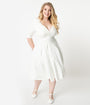 Unique Vintage Plus Size 1950s Ivory Delores Swing Dress with Sleeves