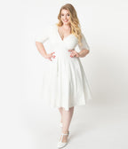 Unique Vintage Plus Size 1950s Ivory Delores Swing Dress with Sleeves - Unique Vintage - Womens, DRESSES, SWING
