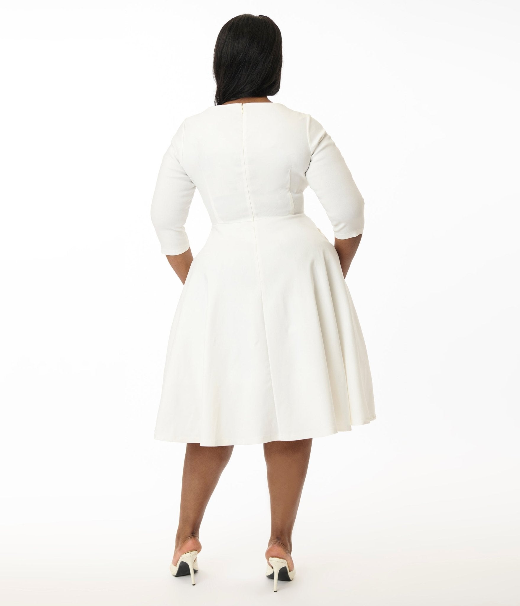 Unique Vintage Plus Size 1950s Ivory Pleated Bust Swing Dress - Unique Vintage - Womens, DRESSES, SWING