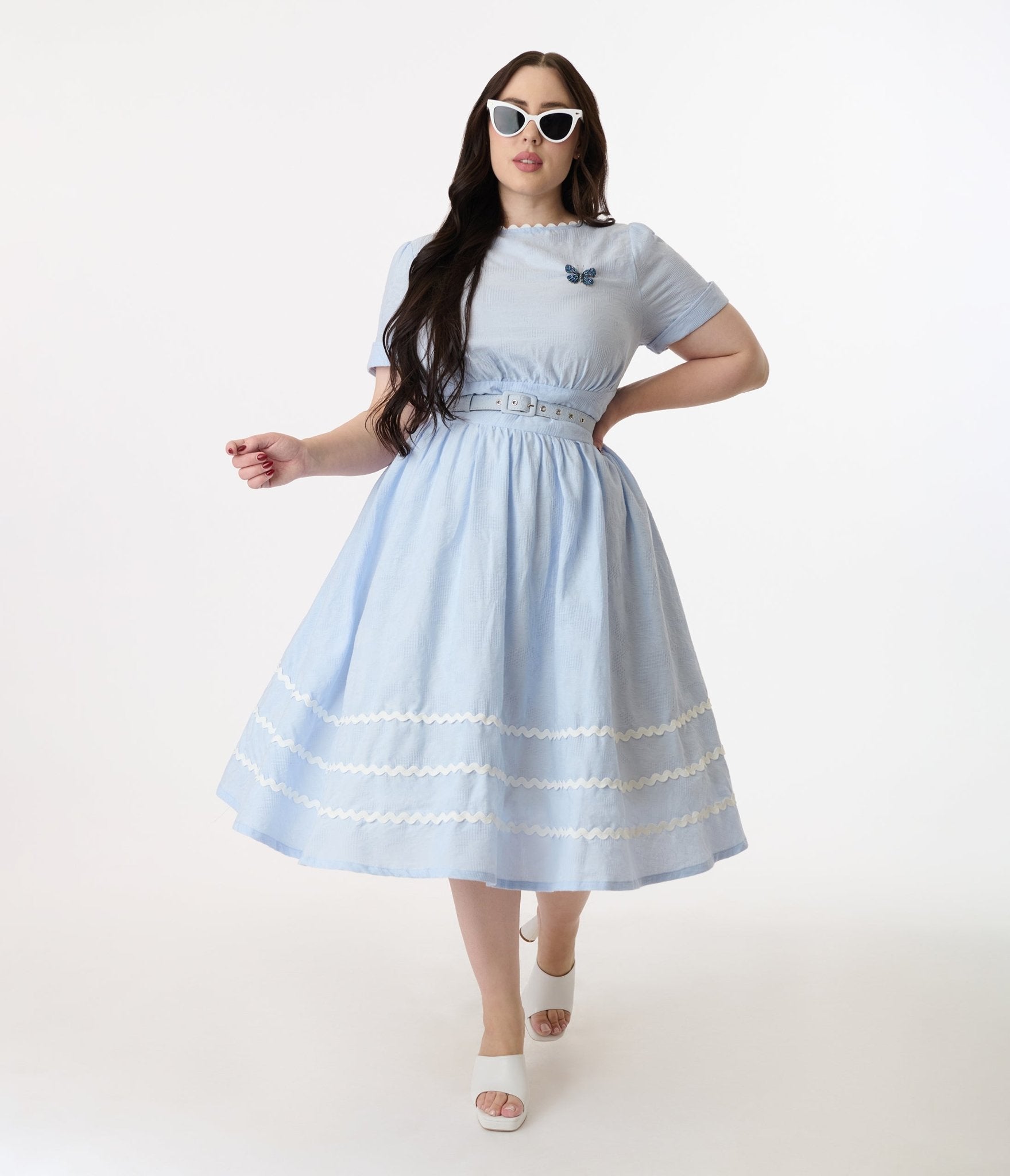Unique Vintage Plus Size 1950s Light Blue Cotton Swing Dress - Unique Vintage - Womens, DRESSES, SWING