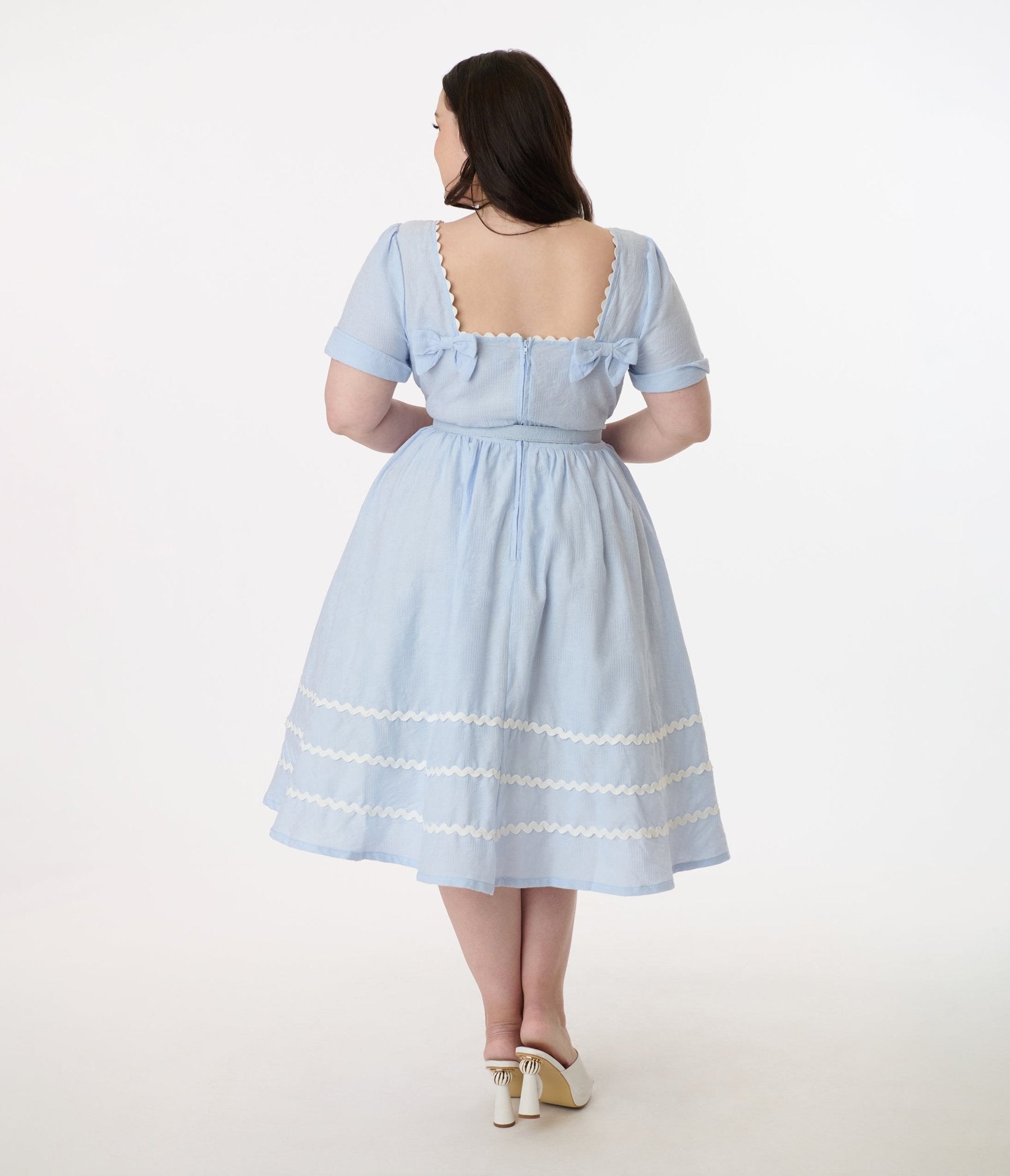 Unique Vintage Plus Size 1950s Light Blue Cotton Swing Dress - Unique Vintage - Womens, DRESSES, SWING